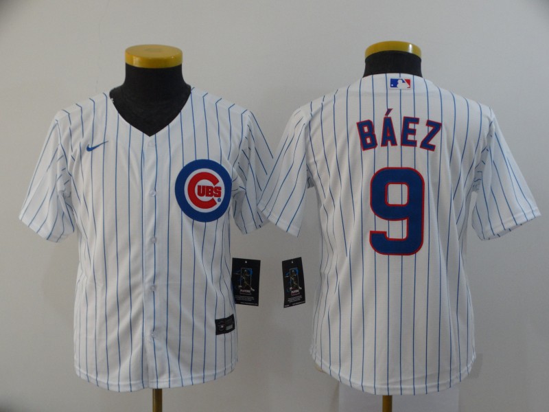 Kids Chicago Cubs BAEZ #9 White MLB Jersey