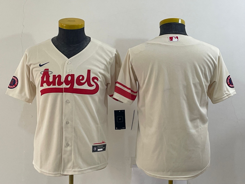Kids Los Angeles Angels Custom Cream MLB Jersey