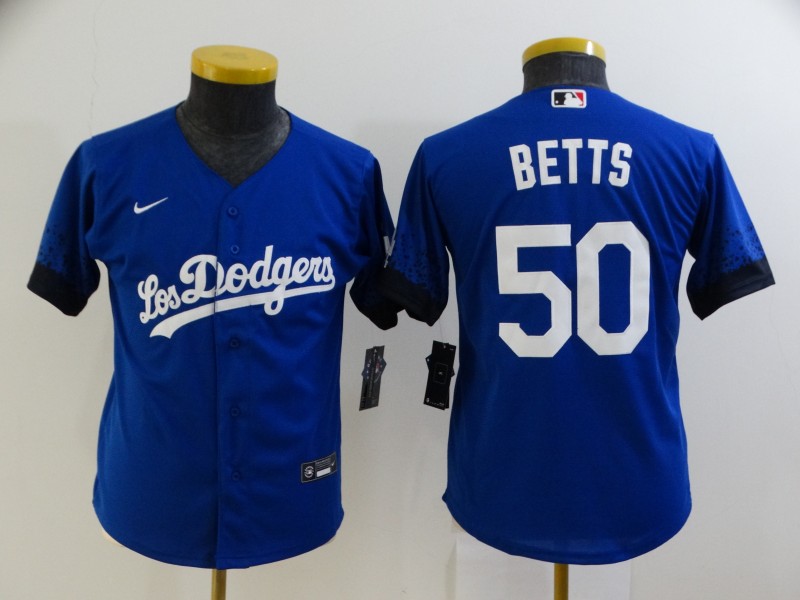 Kids Los Angeles Dodgers BETTS #50 Blue MLB Jersey