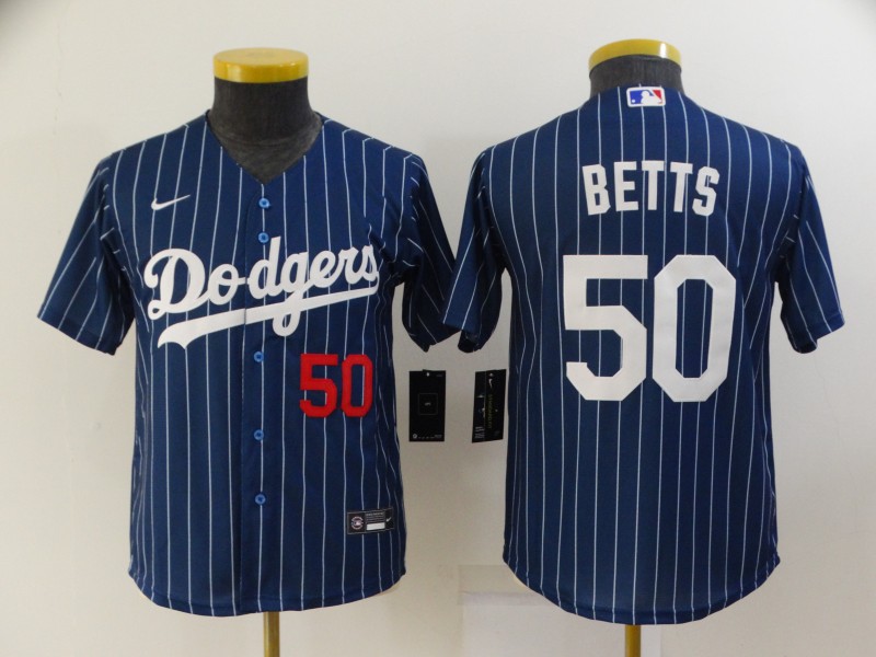 Kids Los Angeles Dodgers BETTS #50 Dark Blue Retro MLB Jersey