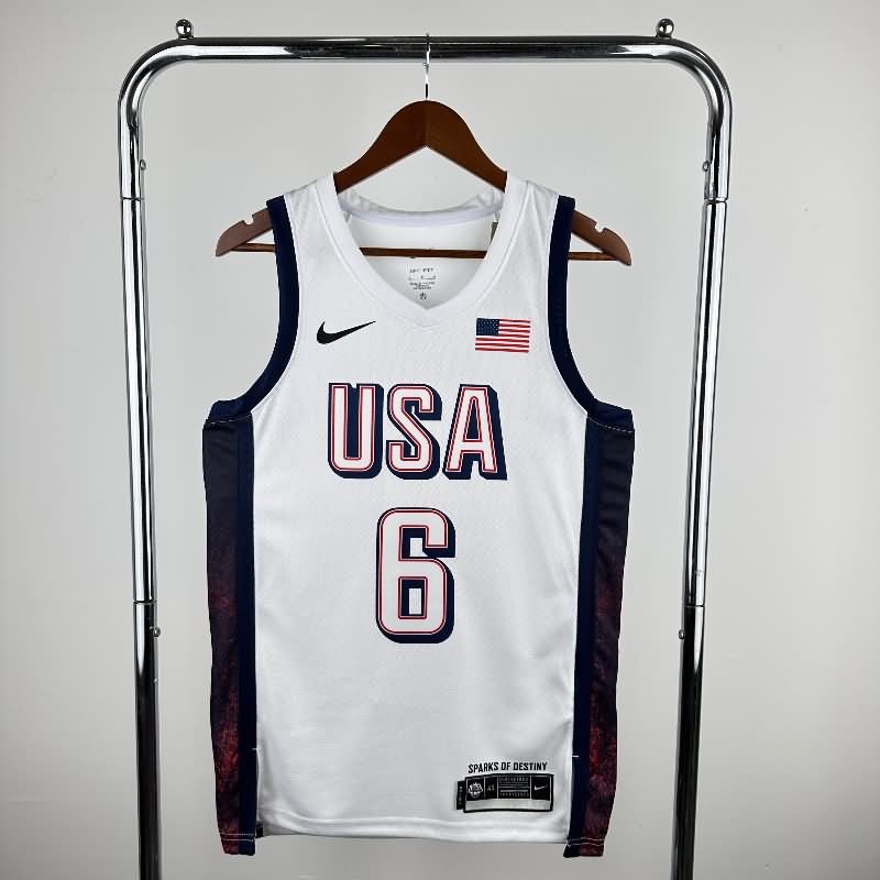 USA 2024 White Basketball Jersey (Hot Press)