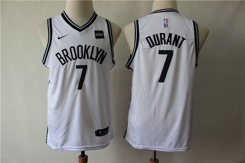 Brooklyn Nets DURANT #7 White Youth Basketball Jersey (Stitched)