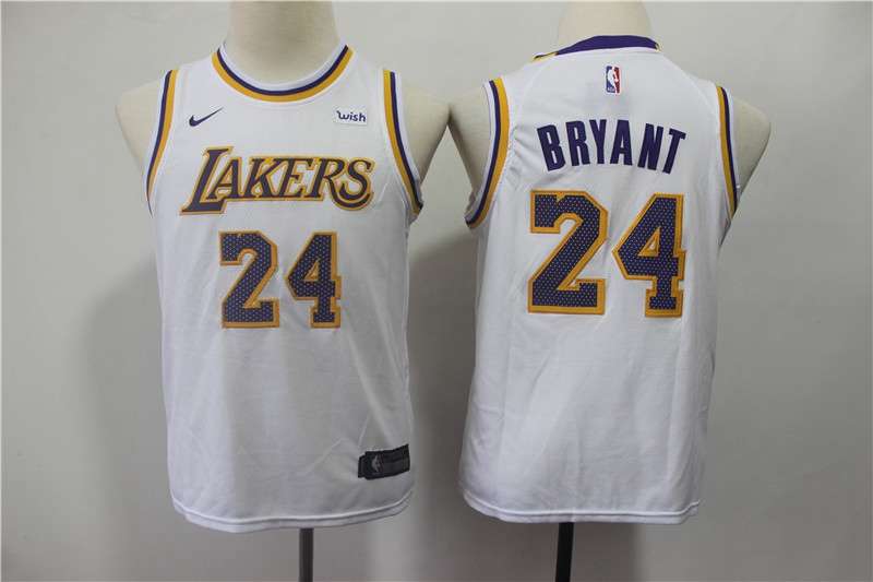 Los Angeles Lakers BRYANT #24 White Young Basketball Jersey (Stitched)