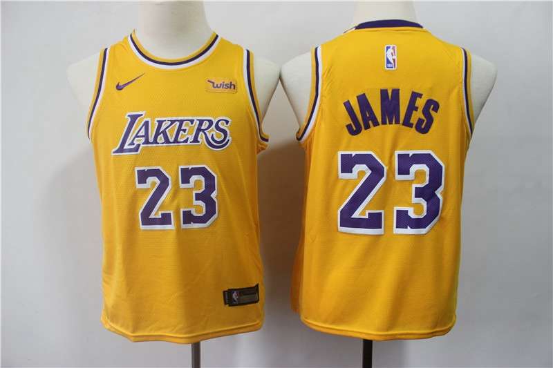 Los Angeles Lakers JAMES #23 Yellow Young Basketball Jersey (Stitched)