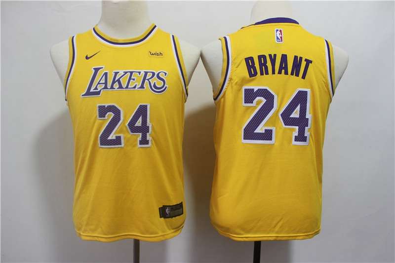 Los Angeles Lakers BRYANT #24 Yellow Young Basketball Jersey (Stitched)