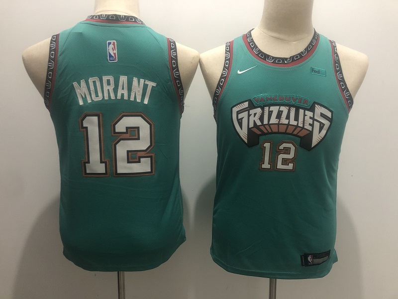 Memphis Grizzlies MORANT #12 Green Youth Basketball Jersey (Stitched)