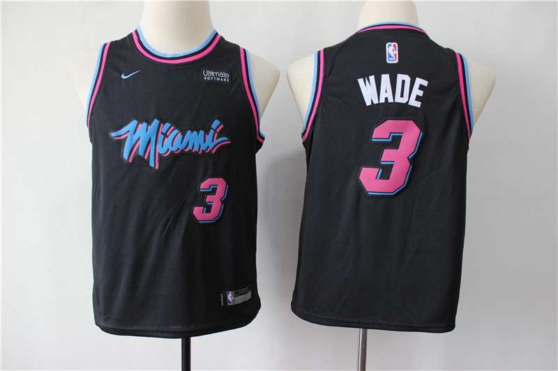 Miami Heat WADE #3 Black City Young Basketball Jersey (Stitched)