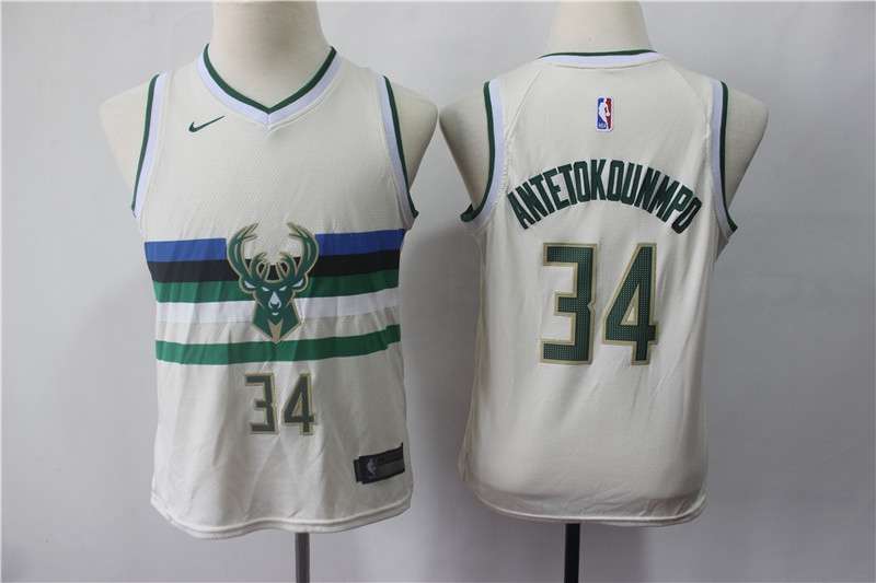 Milwaukee Bucks ANTETOKOUNMPO #34 White City Young Basketball Jersey (Stitched)
