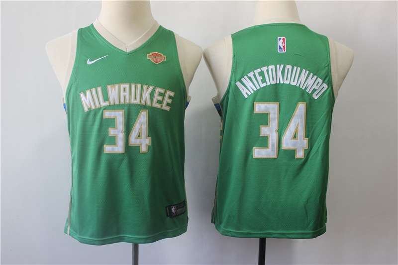 Milwaukee Bucks ANTETOKOUNMPO #34 Green Young Basketball Jersey (Stitched)