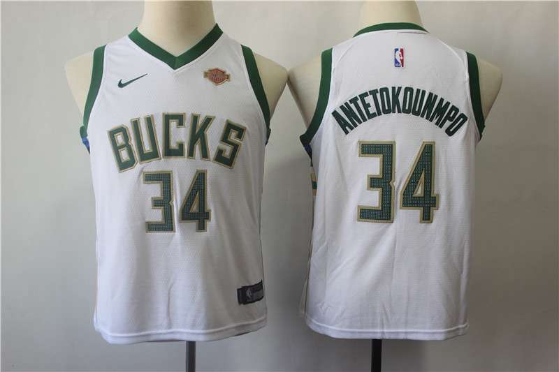 Milwaukee Bucks ANTETOKOUNMPO #34 White Young Basketball Jersey (Stitched)