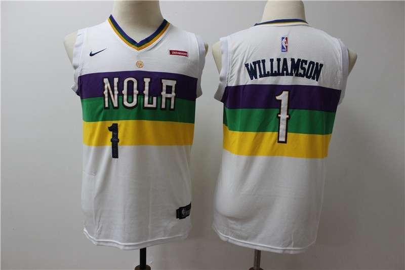 New Orleans Pelicans WILLIAMSON #1 White City Young Basketball Jersey (Stitched)