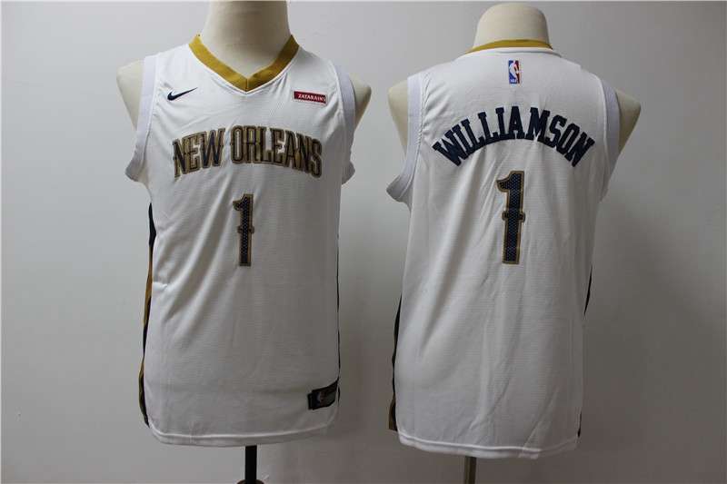 New Orleans Pelicans WILLIAMSON #1 White Young Basketball Jersey (Stitched)