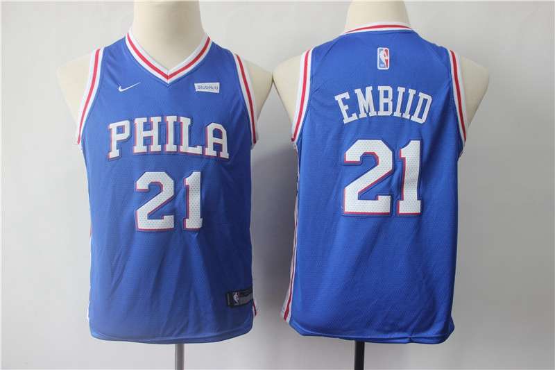 Philadelphia 76ers EMBIID #21 Blue Young Basketball Jersey (Stitched)