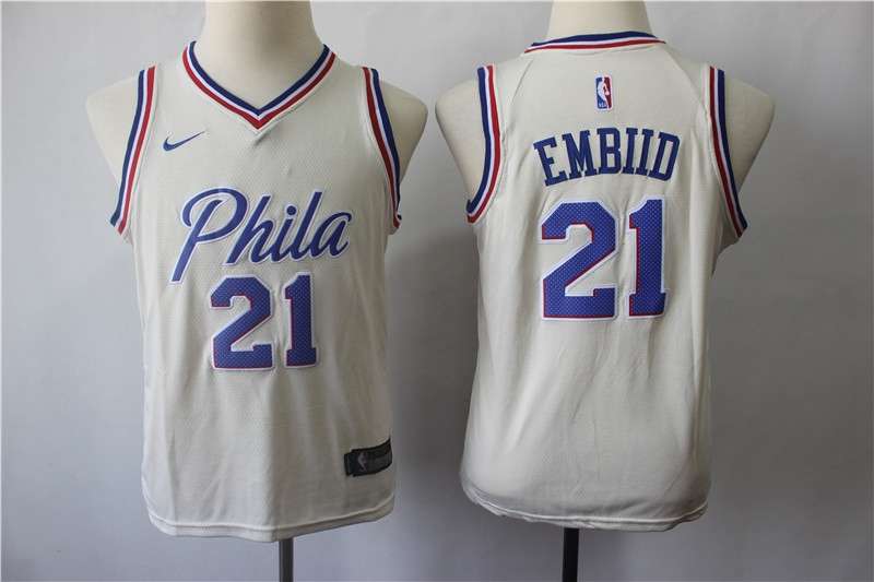 Philadelphia 76ers EMBIID #21 White City Young Basketball Jersey (Stitched)