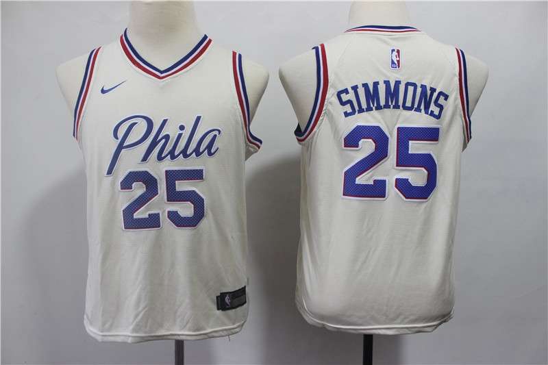 Philadelphia 76ers SIMMONS #25 White City Young Basketball Jersey (Stitched)