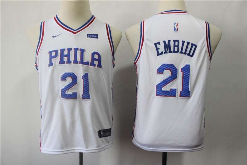 Philadelphia 76ers EMBIID #21 White Young Basketball Jersey (Stitched)