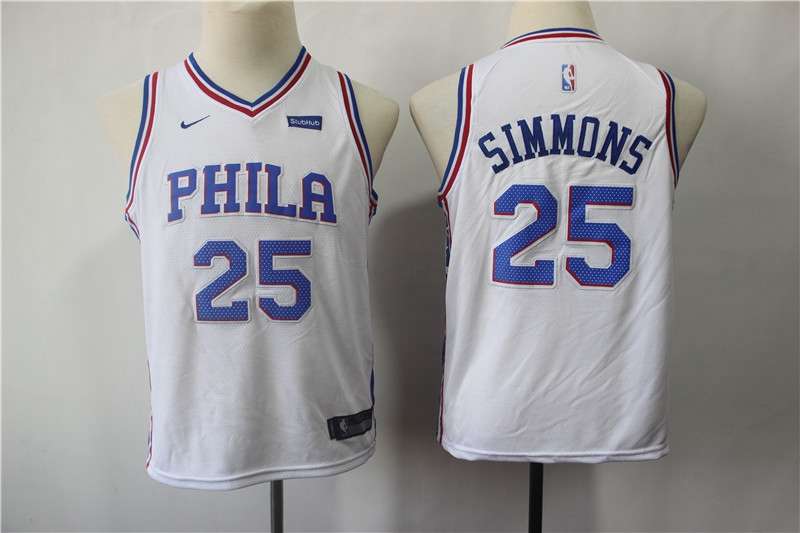 Philadelphia 76ers SIMMONS #25 White Young Basketball Jersey (Stitched)