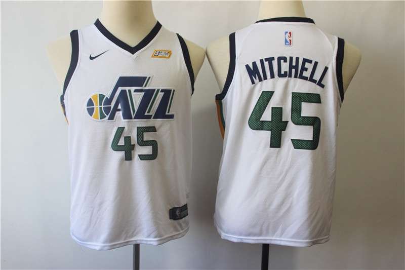 Utah Jazz MITCHELL #45 White Young Basketball Jersey (Stitched)
