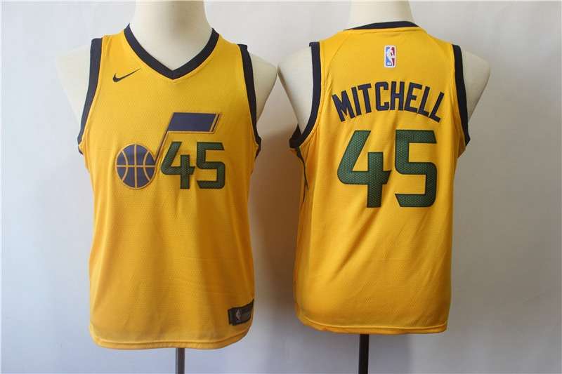 Utah Jazz MITCHELL #45 Yellow Young Basketball Jersey (Stitched)