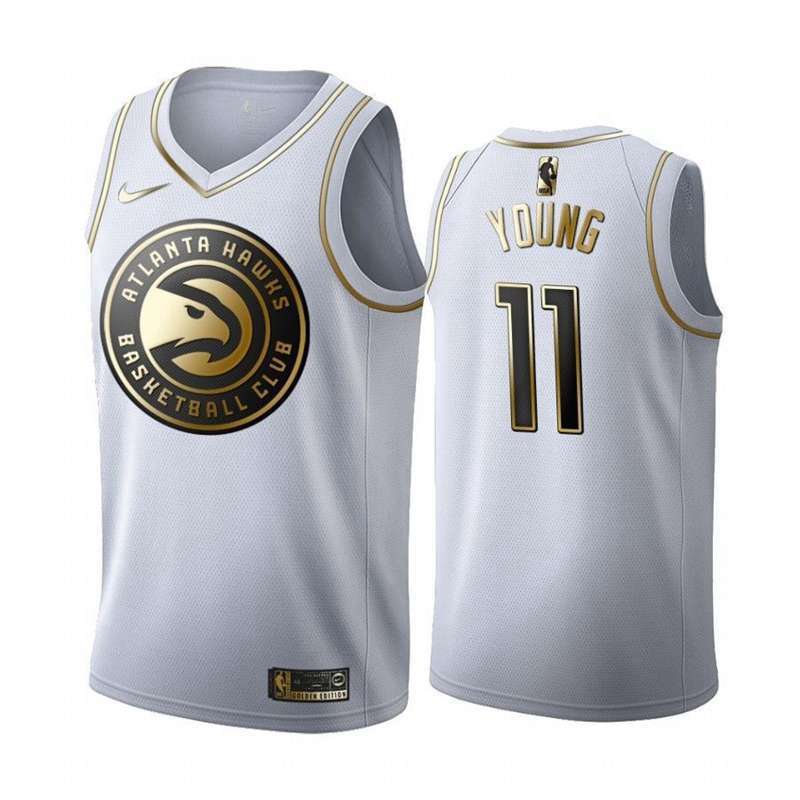 2020 Atlanta Hawks YOUNG #11 White Gold Basketball Jersey (Stitched)