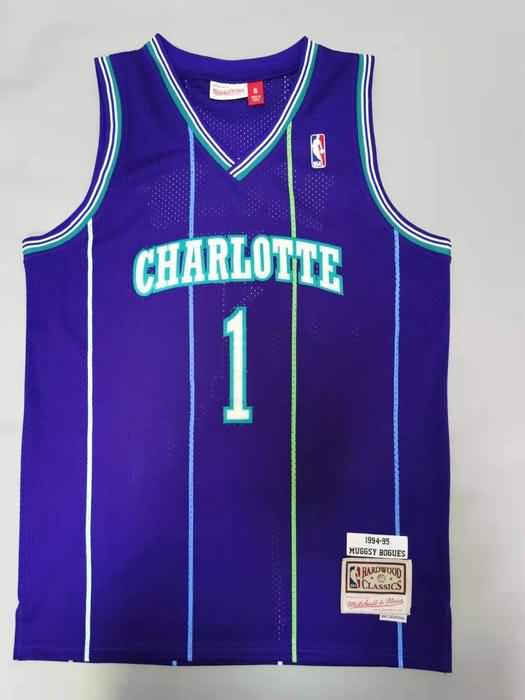 1994/95Charlotte Hornets BOGUES #1 Purple Classics Basketball Jersey (Stitched)