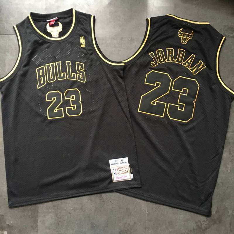 1997/98 Chicago Bulls JORDAN #23 Black Gold Classics Basketball Jersey (Closely Stitched)