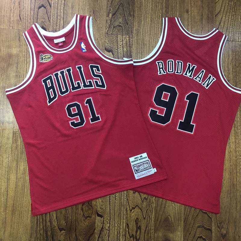 1997/98 Chicago Bulls RODMAN #91 Red Finals Classics Basketball Jersey (Closely Stitched)