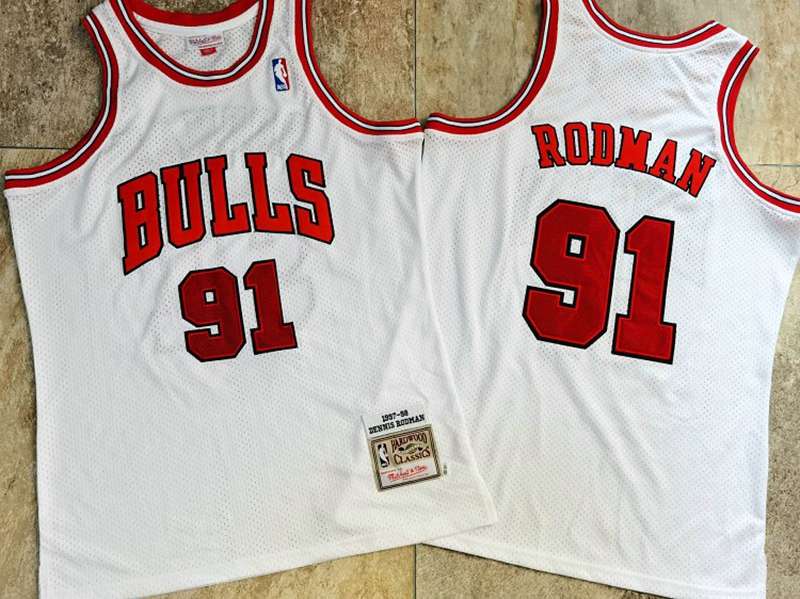 1997/98 Chicago Bulls RODMAN #91 White Classics Basketball Jersey (Closely Stitched)
