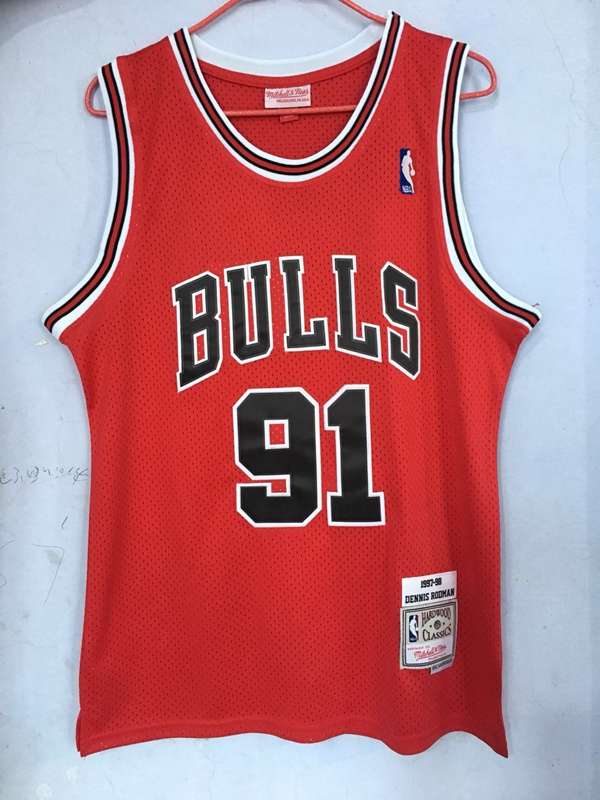 1997/98 Chicago Bulls RODMAN #91 Red Classics Basketball Jersey (Stitched)