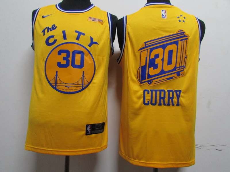 2020 Golden State Warriors CURRY #30 Yellow City Basketball Jersey (Stitched)