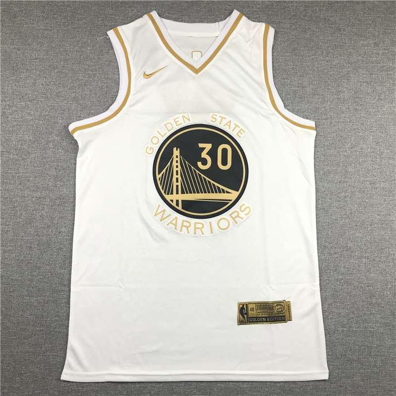 2020 Golden State Warriors CURRY #30 White Gold Basketball Jersey (Stitched)
