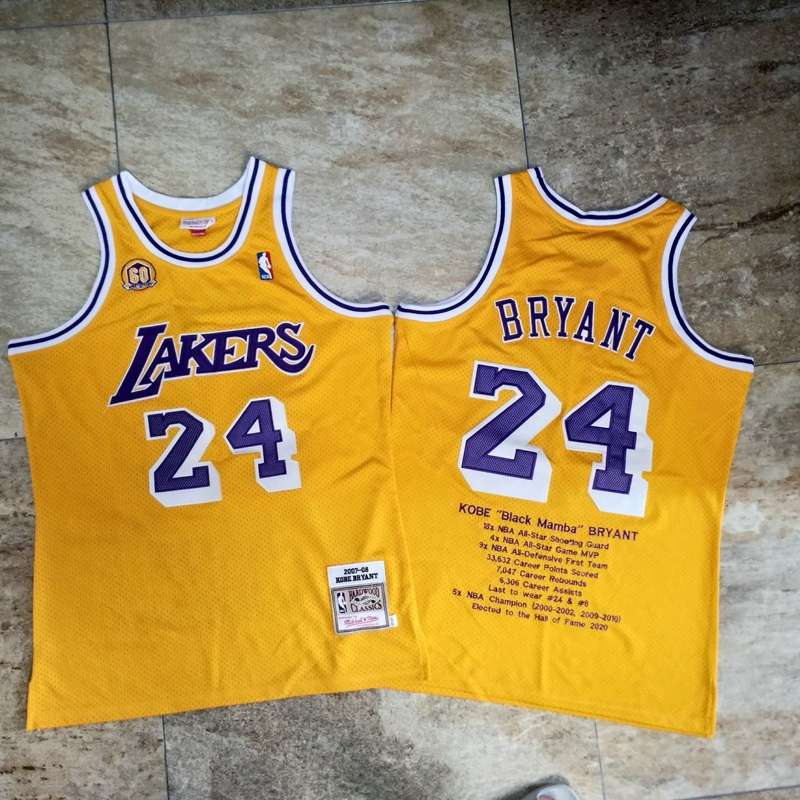 2007/08 Los Angeles Lakers BRYANT #24 Yellow Classics Basketball Jersey 02 (Closely Stitched)