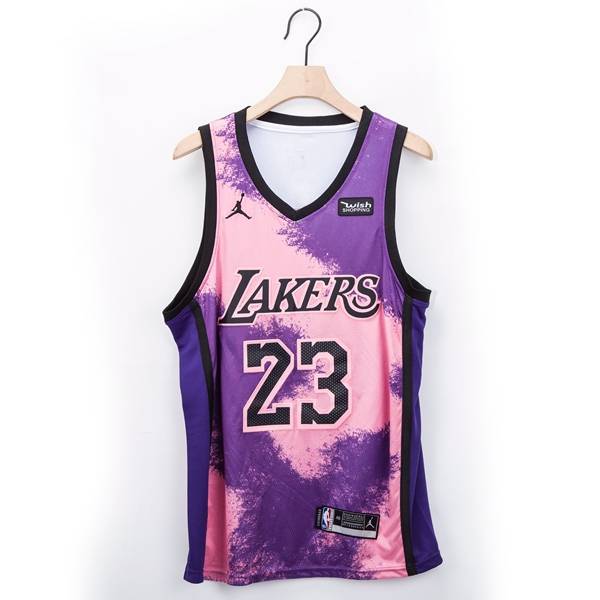 20/21 Los Angeles Lakers JAMES #23 Purple Pink AJ Basketball Jersey (Stitched)