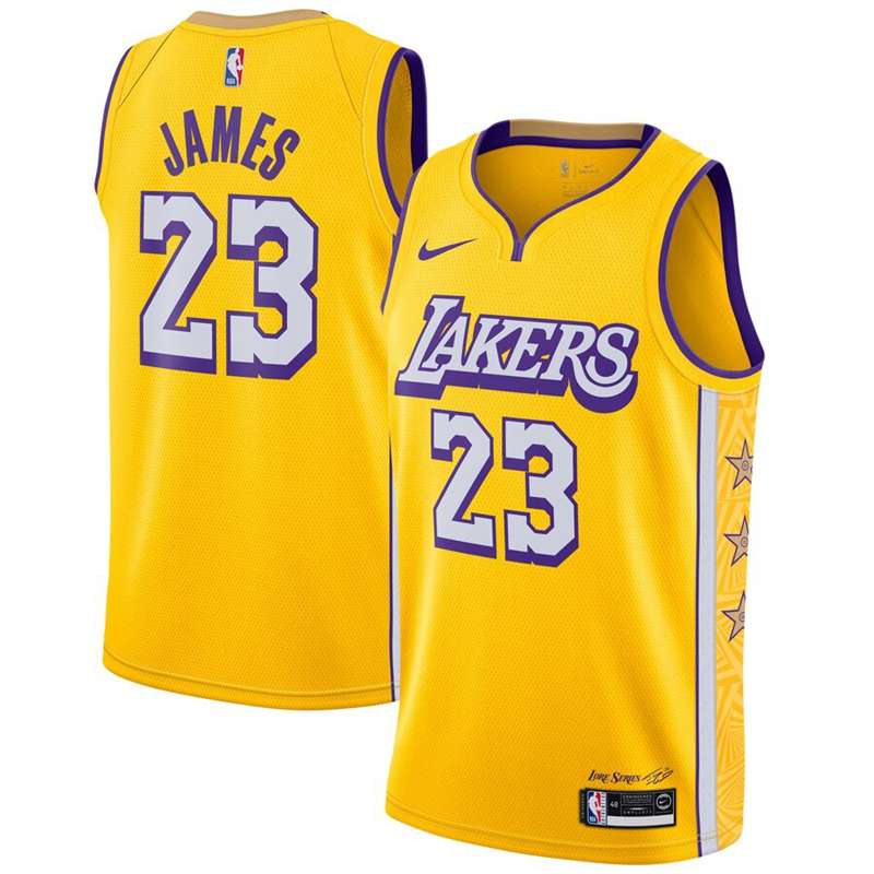 2020 Los Angeles Lakers JAMES #23 Yellow City Basketball Jersey (Stitched)