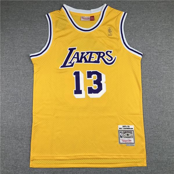 1971/72 Los Angeles Lakers CHAMBERLAIN #13 Yellow Classics Basketball Jersey (Stitched)