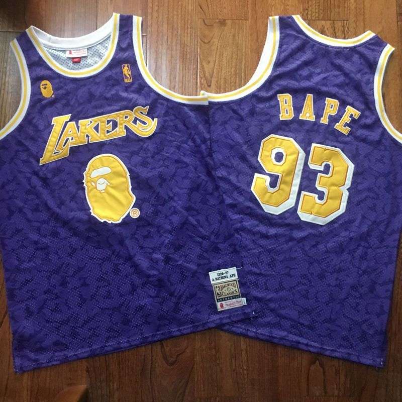 1996/97 Los Angeles Lakers BAPE #93 Purple Classics Basketball Jersey (Closely Stitched)