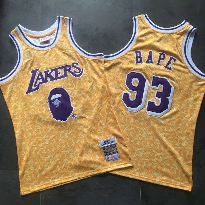 1996/97 Los Angeles Lakers BAPE #93 Yellow Classics Basketball Jersey (Closely Stitched)