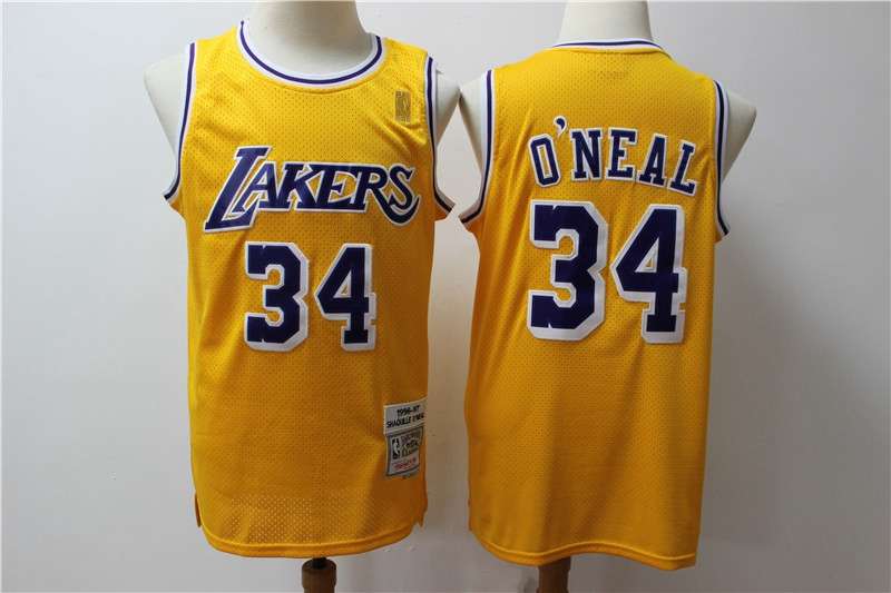 1996/97 Los Angeles Lakers ONEAL #34 Yellow Classics Basketball Jersey (Stitched)