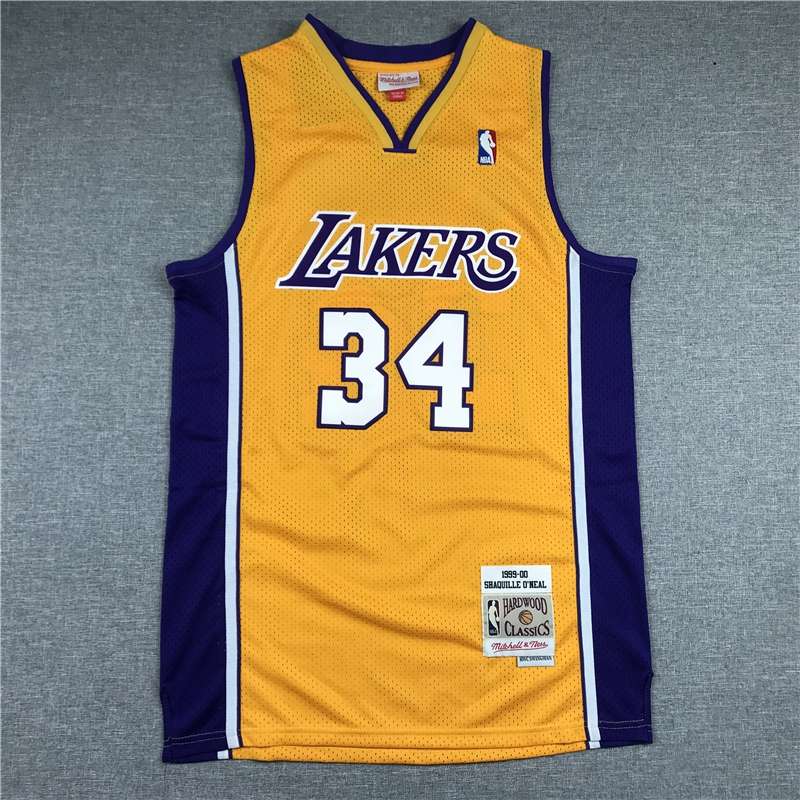 1999/00 Los Angeles Lakers ONEAL #34 Yellow Classics Basketball Jersey (Stitched)