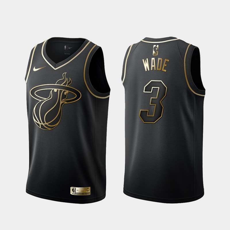 2020 Miami Heat WADE #3 Black Gold Basketball Jersey (Stitched)