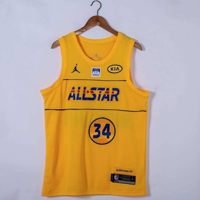 2021 Milwaukee Bucks ANTETOKOUNMPO #34 Yellow ALL-STAR Jersey (Stitched)