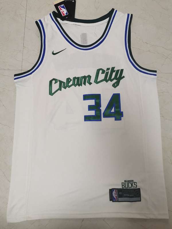 2020 Milwaukee Bucks ANTETOKOUNMPO #34 White City Basketball Jersey (Stitched)