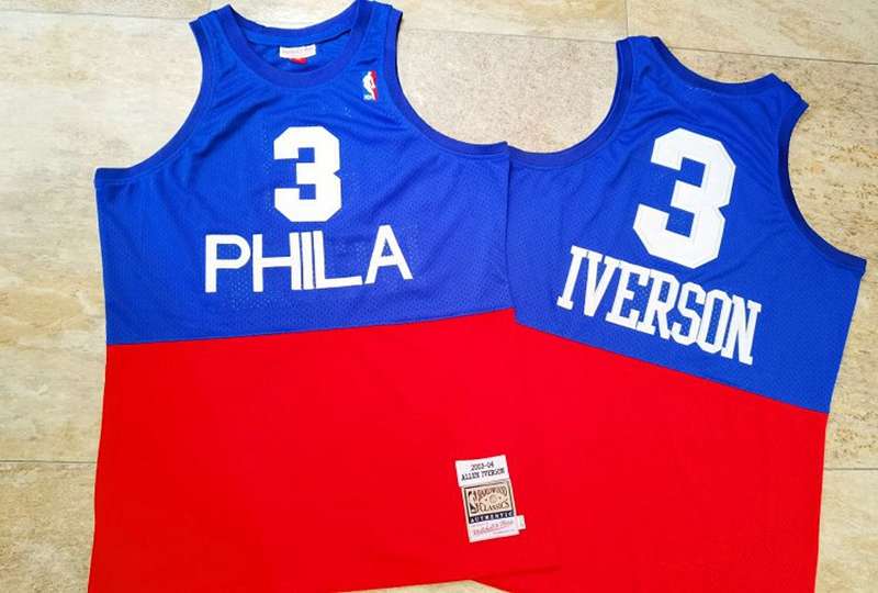 2003/04 Philadelphia 76ers IVERSON #3 Blue Red Classics Basketball Jersey (Closely Stitched)