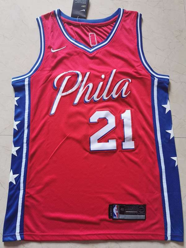 2020 Philadelphia 76ers EMBIID #21 Red Basketball Jersey (Stitched)