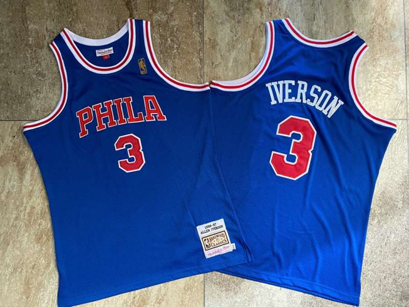1996/97 Philadelphia 76ers IVERSON #3 Blue Classics Basketball Jersey (Closely Stitched)
