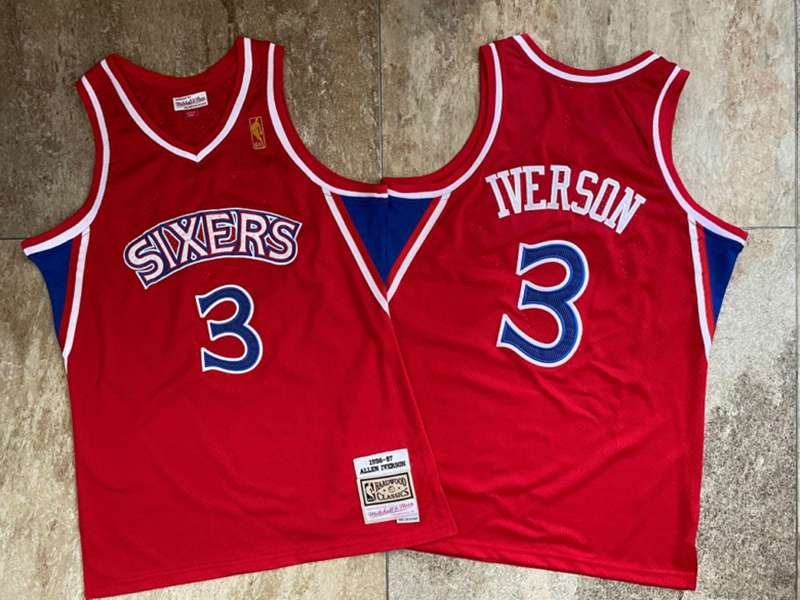 1996/97 Philadelphia 76ers IVERSON #3 Red Classics Basketball Jersey (Closely Stitched)