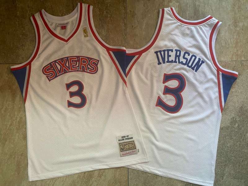 1996/97 Philadelphia 76ers IVERSON #3 White Classics Basketball Jersey (Closely Stitched)