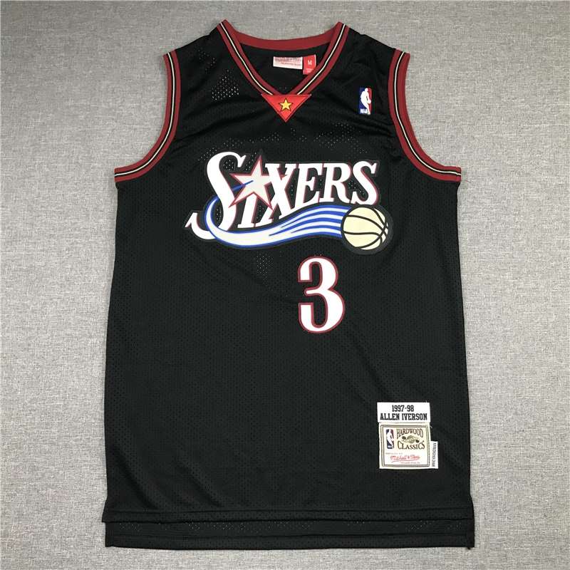 1997/98 Philadelphia 76ers IVERSON #3 Black Classics Basketball Jersey 02 (Closely Stitched)