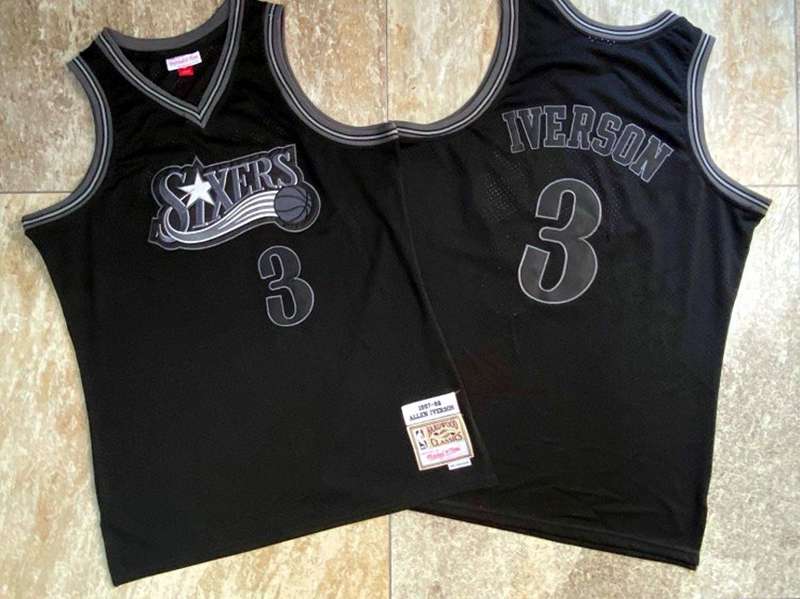 1997/98 Philadelphia 76ers IVERSON #3 Black Classics Basketball Jersey 03 (Closely Stitched)