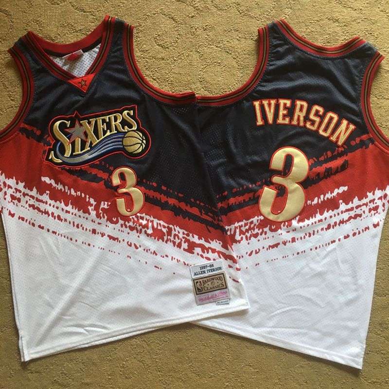 1997/98 Philadelphia 76ers IVERSON #3 Black White Classics Basketball Jersey (Closely Stitched)